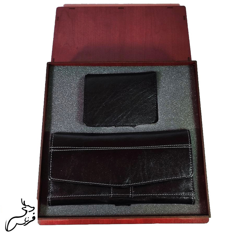 ست کیف پول جیبی مردانه و کیف پول زنانه چرم طبیعی کد 156