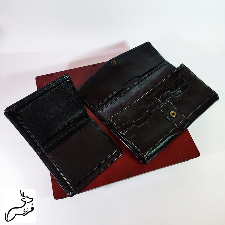 ست کیف پول جیبی مردانه و کیف پول زنانه چرم طبیعی کد 156