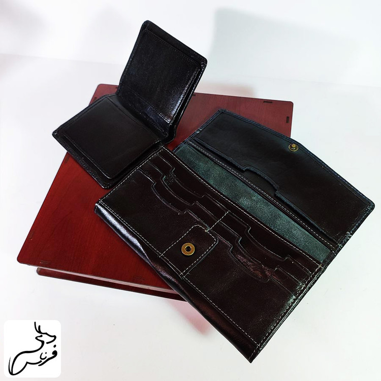 ست کیف پول جیبی مردانه و کیف پول زنانه چرم طبیعی کد 156